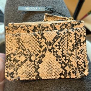 SIENNA Mae Snake-Print Card Wallet in Beige and Black with key ring